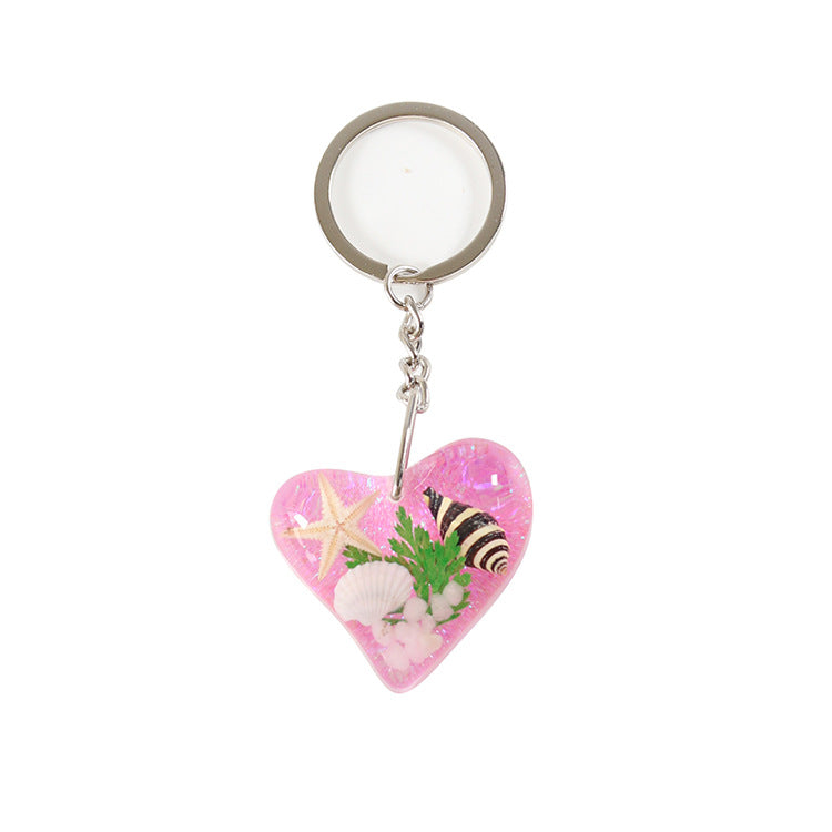 Wholesale 6pcs/pack Heart Shape Resin Epoxy Shell Conch Keychain
